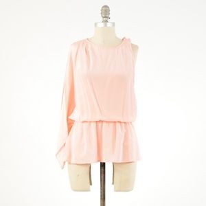 BCBG Peachy-Pink Silk One Shoulder Blouse